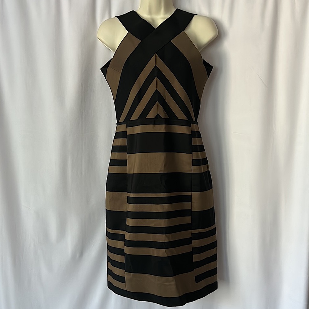 Lanvin Sexy Black/Olive Green/Brown Abstract Design Bodycon Dress **Sz M** 🔥🔥